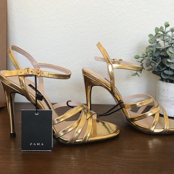 Zara Gold Strappy Heels - Picture 6 of 7